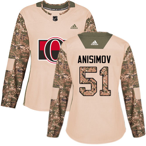Adidas Senators #51 Artem Anisimov Camo Authentic 2017 Veterans Day Women's Stitched NHL Jersey